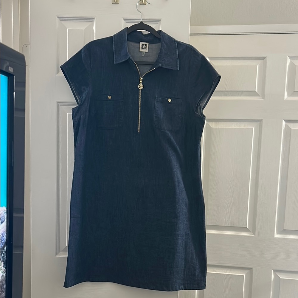 Anne Klein Blue Sheath Polo Dress Cap Sleeve